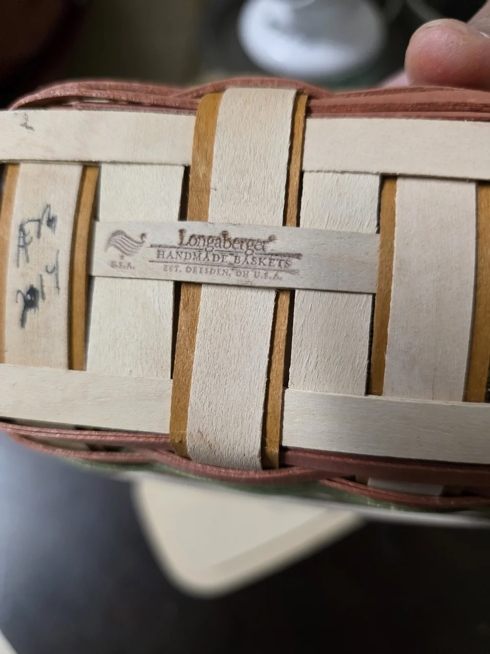 Longaberger Natural and Pink Woven Basket Accent